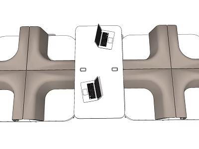 Modern Public Chairs Design With Table And Laptops In Shared Workspace 3d model