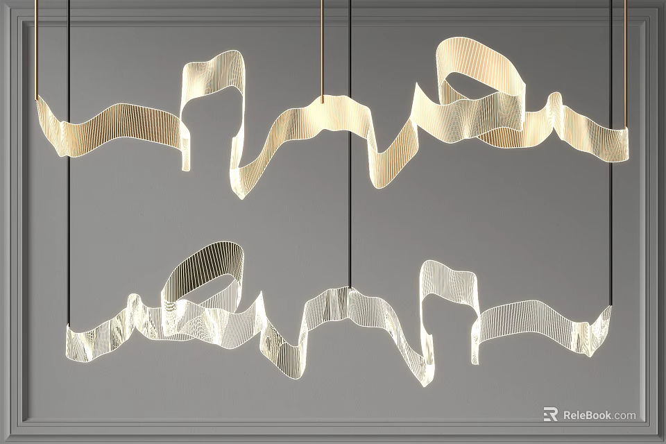 Modern Abstract Pendant Lights with Curved Metallic Wave Shapes for Interior Decoration 3d model 