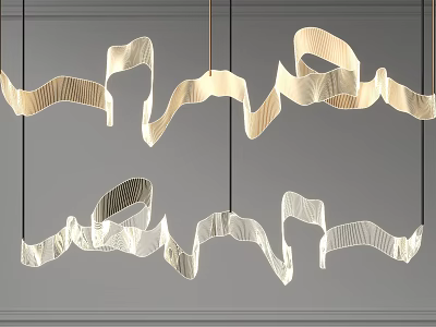 Modern Abstract Pendant Lights with Curved Metallic Wave Shapes for Interior Decoration 3d model