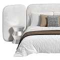Modern Double Bed With Upholstered Headboard Cozy Bedding Decorative Pillows And Bedside Tables