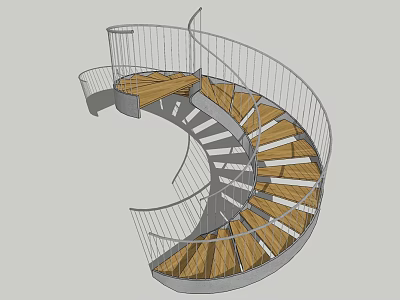 Modern Garden Landscape With Spiral Staircase Wooden Treads And Metal Railings 3d model