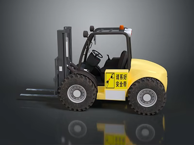 Yellow Forklift Vehicle with Front Forks Steering Wheel Seat and Safety Seat Belt 3d model