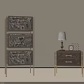 Modern Luxury Marble Pattern Bedside Table With Gold Metal Frame And Matching Storage Cabinet