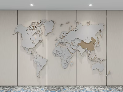 Decorative World Map Wall Decor With Silver And Gold Metal Design 3d model