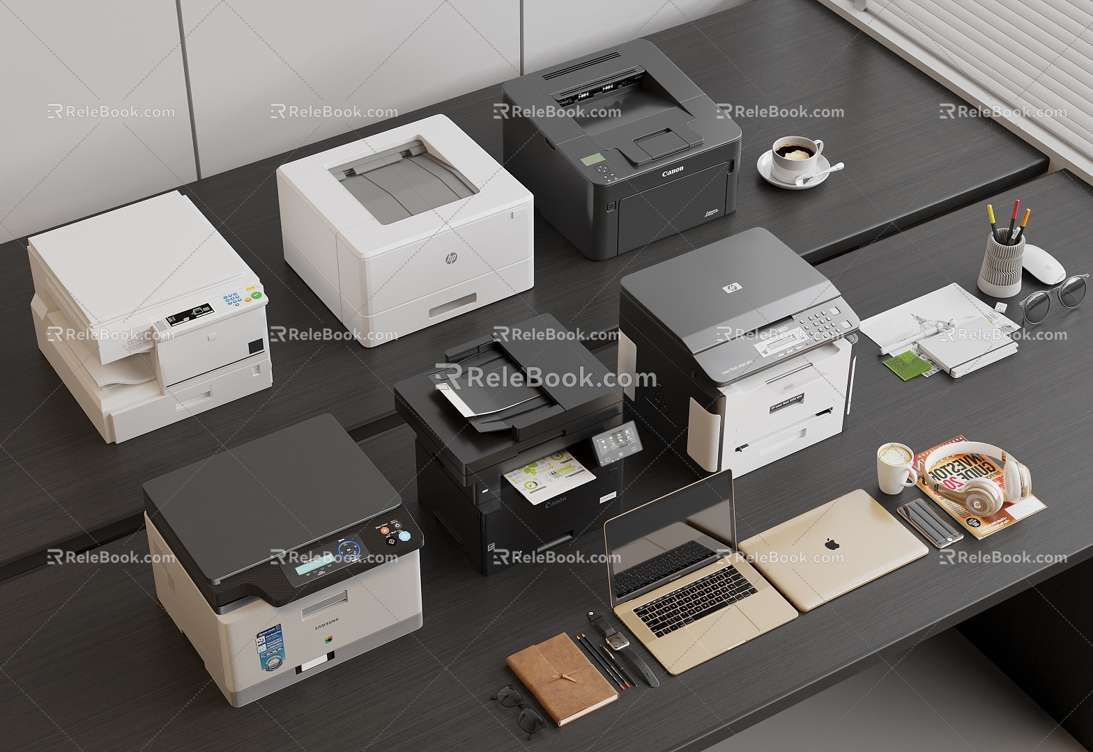 Printer Copier Scanner Laptop Headset Office Supplies 3d model