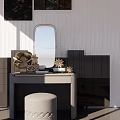 Modern Dressing Table Interior With Arch Mirror Drawer Cabinets Stool And Sculptures 3d model