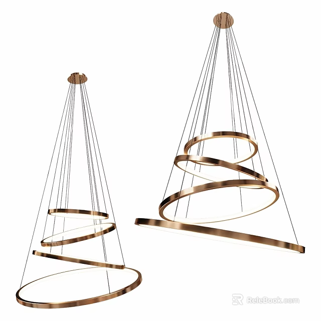 Modern Spiral Metal Ceiling Pendant Lights With Elegant Curved Hanging Rings Design 3d model 