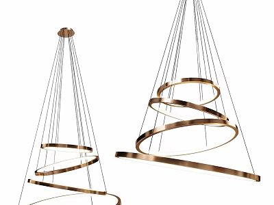 Modern Spiral Metal Ceiling Pendant Lights With Elegant Curved Hanging Rings Design 3d model