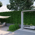 Outdoor Hanging Chair With White Frame Green Plant Background And Comfortable Cushions
