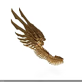 Golden Astronautical Sculpture With Feather Shaped Wings For Cosmic Decor