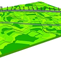 Green Rolling Garden Landscape With Winding Paths Central Pond And Trees
