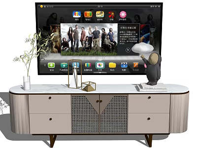Modern TV Stand With Marble Top Drawers And Decorative Ornaments For Living Room 3d model