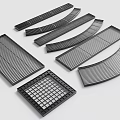 Black Metal Grid Grilles in Various Shapes Rectangular Curved and Square Design 3d model
