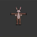Cartoon Donkey Game Character 3D Model Standing With Arms Outstretched Brown Body Pink Inner Ears