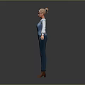 Child 3D Character Model Standing with Arms Outstretched in Blue Outfit White Sleeves and Glasses