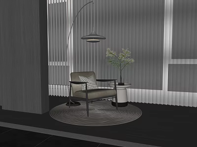 Modern Single Sofa Interior With Floor Lamp Side Table Plant Rug And Blinds 3d model