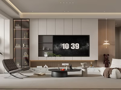 Modern Living and Dining Room Interior Design With TV Wall Sofa Coffee Table And Decor 3d model
