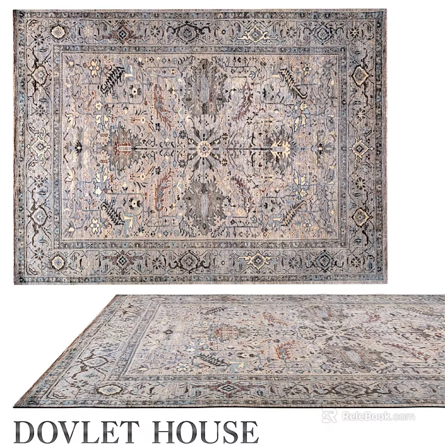 Intricate Traditional Pattern Square Rug with Neutral Tones and Decorative Borders 3d model 