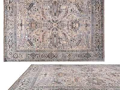 Intricate Traditional Pattern Square Rug with Neutral Tones and Decorative Borders 3d model