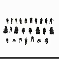 Multiple Military Figures in Various Action Poses Standing Kneeling and Carrying Equipment