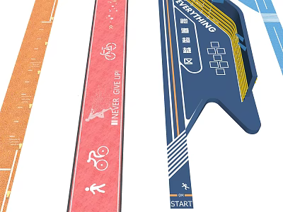 Designed Road Infrastructure With Bicycle Lanes Pedestrian Paths Start Markers And Wayfinding Signs 3d model