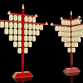 Multiple White Lanterns Hanging On Red Stands With Red Bases Against Black Background 3d model
