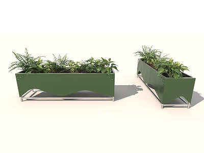 Decorative Modern Garden Planters With Green Plants And Metal Stands 3d model