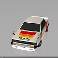 Toyota RSC White Race Car With Red And Yellow Stripes And Sponsor Logos