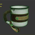 White Enamel Mug With Brown Leather Handle And Metal Rivet Detail
