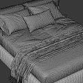 Modern Bed Interior With Soft Pillows Gray Blanket And Side Table 3d model