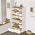 White Multi layer Storage Shelf With Storage Boxes Drawers Books And Decorative Items
