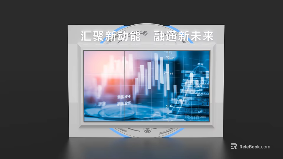 Activity Display Wall With Data Charts And Future Innovation Trends Visualization 3d model 