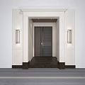 Modern Entrance Design With White Walls Wall Lights And Dark Door Steps