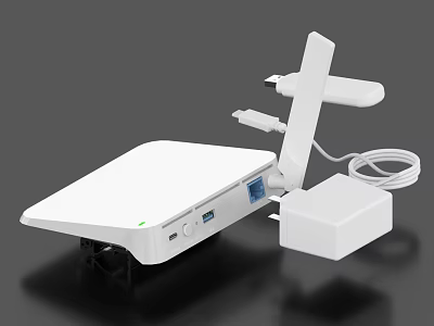 White Digital USB Hub With Multiple Ports Stand Design And Charging Cable For Smartphones 3d model