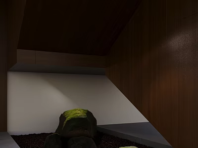 Fresh Flowers and Green Plants in Cozy Corner with Wooden Walls Natural Light and Stone Decor 3d model