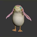 Cute Bird with Big Eyes Orange Head and White Body Standing on Dark Background