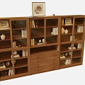 Classic Wooden Bookcase With Multiple Compartments Drawers Books Decorative Items And Framed Art On Top