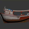 Red And White Boat With Pink Roof Railings Lifebuoys And Cabin Structure