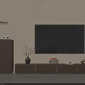 Modern Wooden TV Cabinet With Vase Radio Ornaments And Chest Of Drawers On Beige Wall