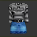 Black and White Striped V Neck Long Sleeve Top with Blue Denim Jeans and Belt