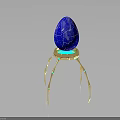 Blue Marble Texture Bird Egg on Golden Stand with Green Accents and Glowing Base