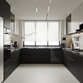 Minimalist black and white ash kitchen 3d model