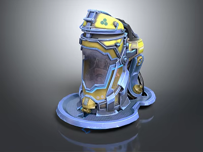 Decorative Ornament Set Featuring Futuristic Mechanical Design Yellow Blue Color Transparent Panel And Sturdy Base 3d model