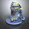Decorative Ornament Set Featuring Futuristic Mechanical Design Yellow Blue Color Transparent Panel And Sturdy Base