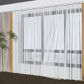 White Sheer And Gray Thick Curtains For Living Room With City View And Indoor Plant