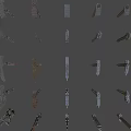Assorted Weapons Collection Featuring Swords Axes Hammers in Diverse Colors Radial Arrangement