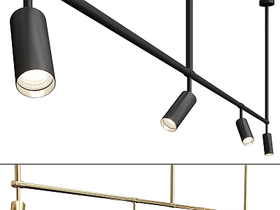 Stylish Modern Track Mounted Downlights And Spotlights In Black And Gold 3d model