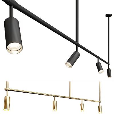 Stylish Modern Track Mounted Downlights And Spotlights In Black And Gold 3d model