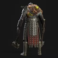 Armored Fantasy Character With Symbiotic Creature Moss And Double Battle Axes