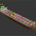 Large Cargo Ship With Blue Red Hull And Deck Structure 3d model